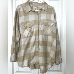 Aerie XL women shacket plaid flannel long button up pockets Longline Ranch Cabin